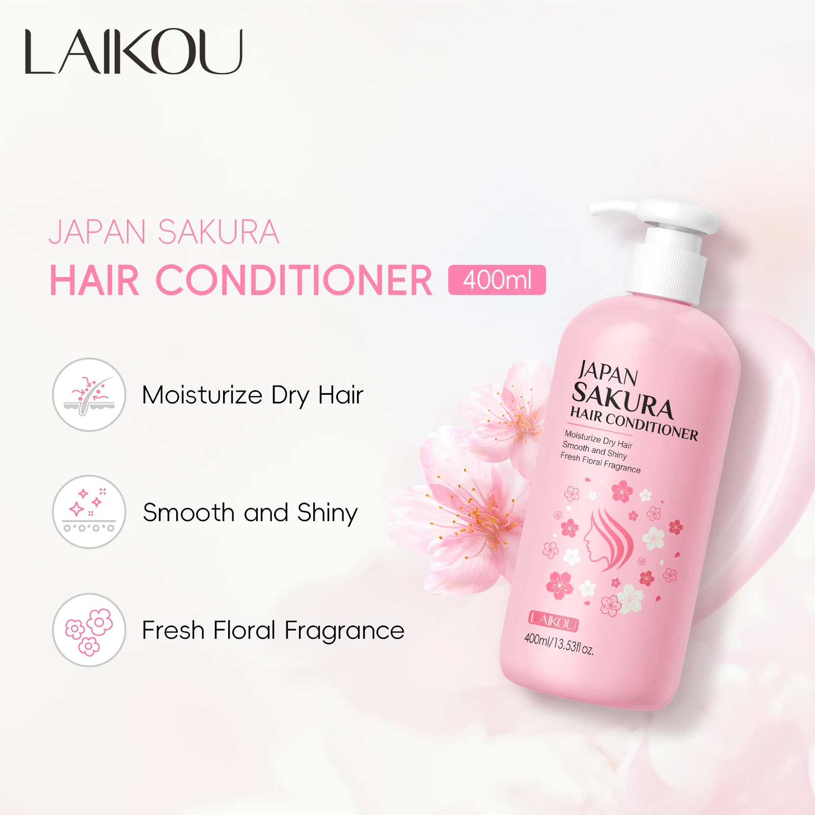 

1 Pcs Cleansing Healthily LAIKOU Japan Sakura Hair Conditioner ，400ml Moisture repair Moisture Dry Hair Conditioner Shine Enhanc