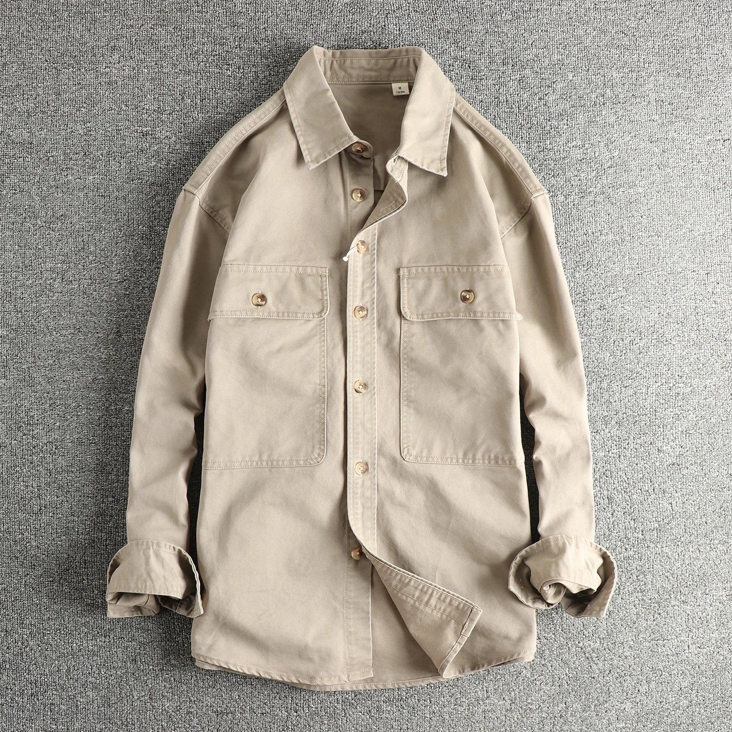 

Men's Long Sleeve Workwear Shirt Vintage Washed Cotton Large Pocket Design Casual Outerwear Comfortable Loose Fit Durable
