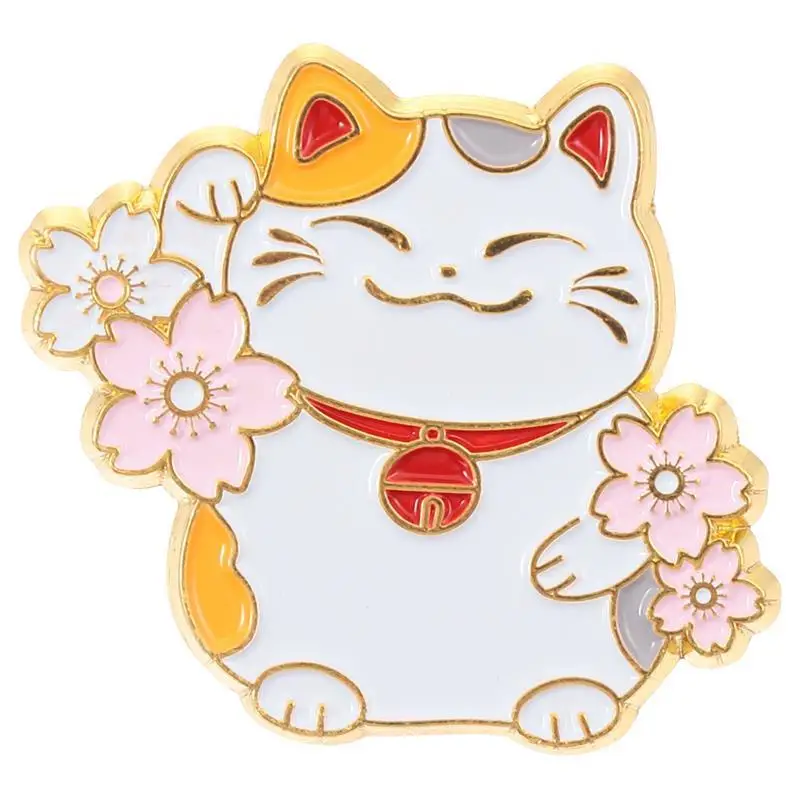 1Pc Cat Brooch Japanese Style Brooch Cartoon Fortune Cat Pin Clothing Accessory Cat Brooches DIY Clothing Jewelry (Random Style)