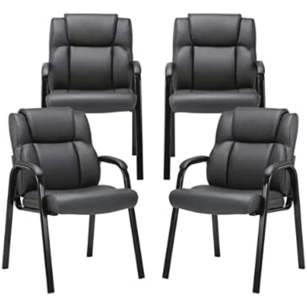 

Leather Guest Chair with Padded Arm Rest for Reception Meeting Conference and Waiting Room Side Office Home Black 4 Pack