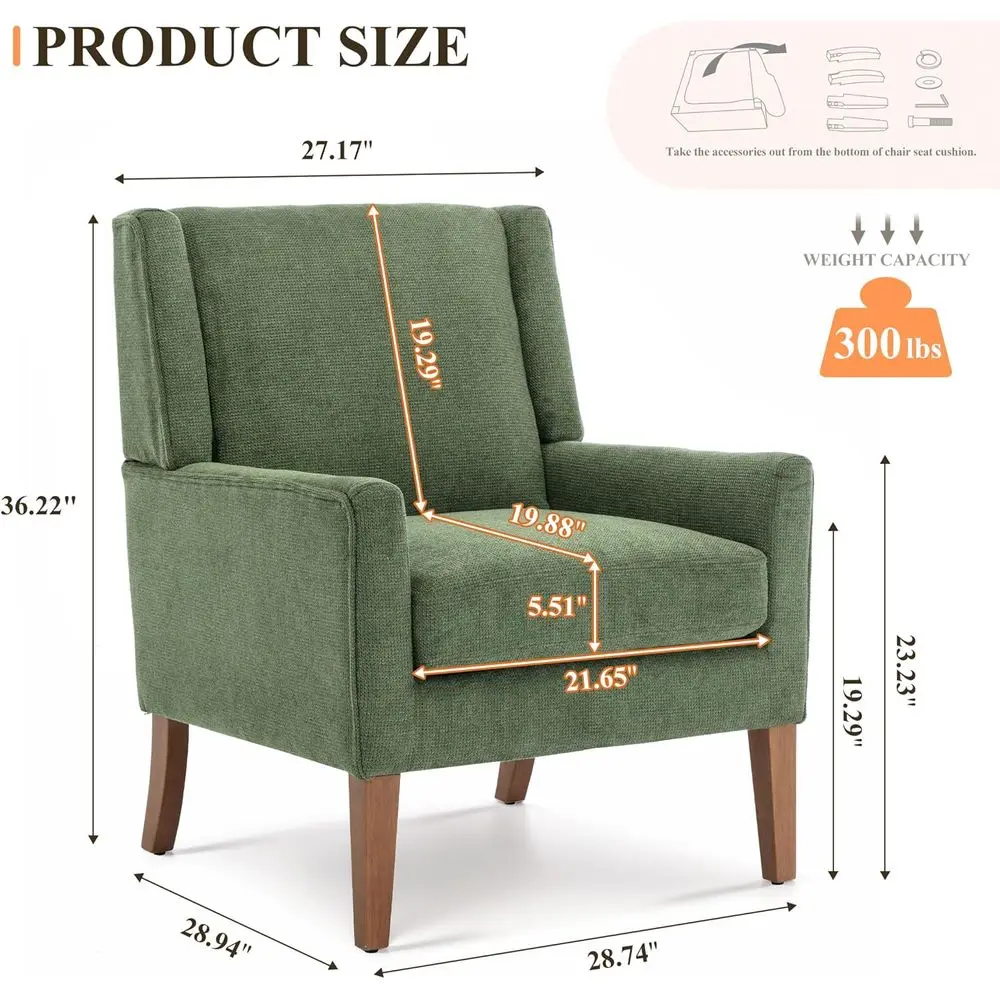 Living Room Chair, Wingback -Century Accent Chair – Comy Single Soa with Solid Wood Legs & Velvet-Like abric, Oversized Armchair