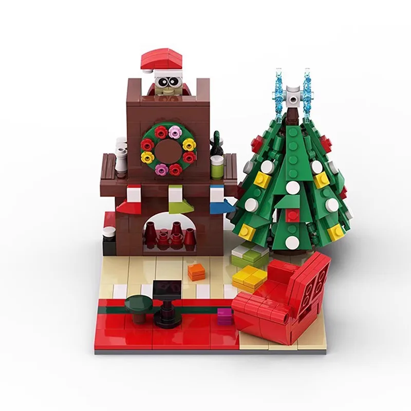 Weihnachtsbausteine, kompatibel mit LEGOS, kreatives Design, Kaminszenenmodell im europäischen Stil, Montage, Dekoration, Geschenk