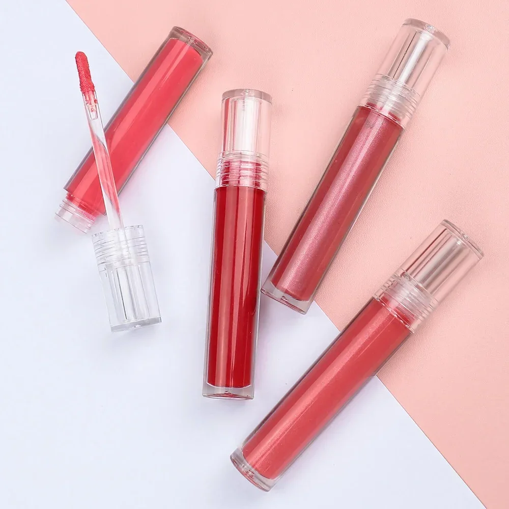 Private Label Lip Gloss Pigment Waterproof Matte Glossy Custom Logo Makeup P67-1 Transparent Round Tube Wholesale Cruelty Free