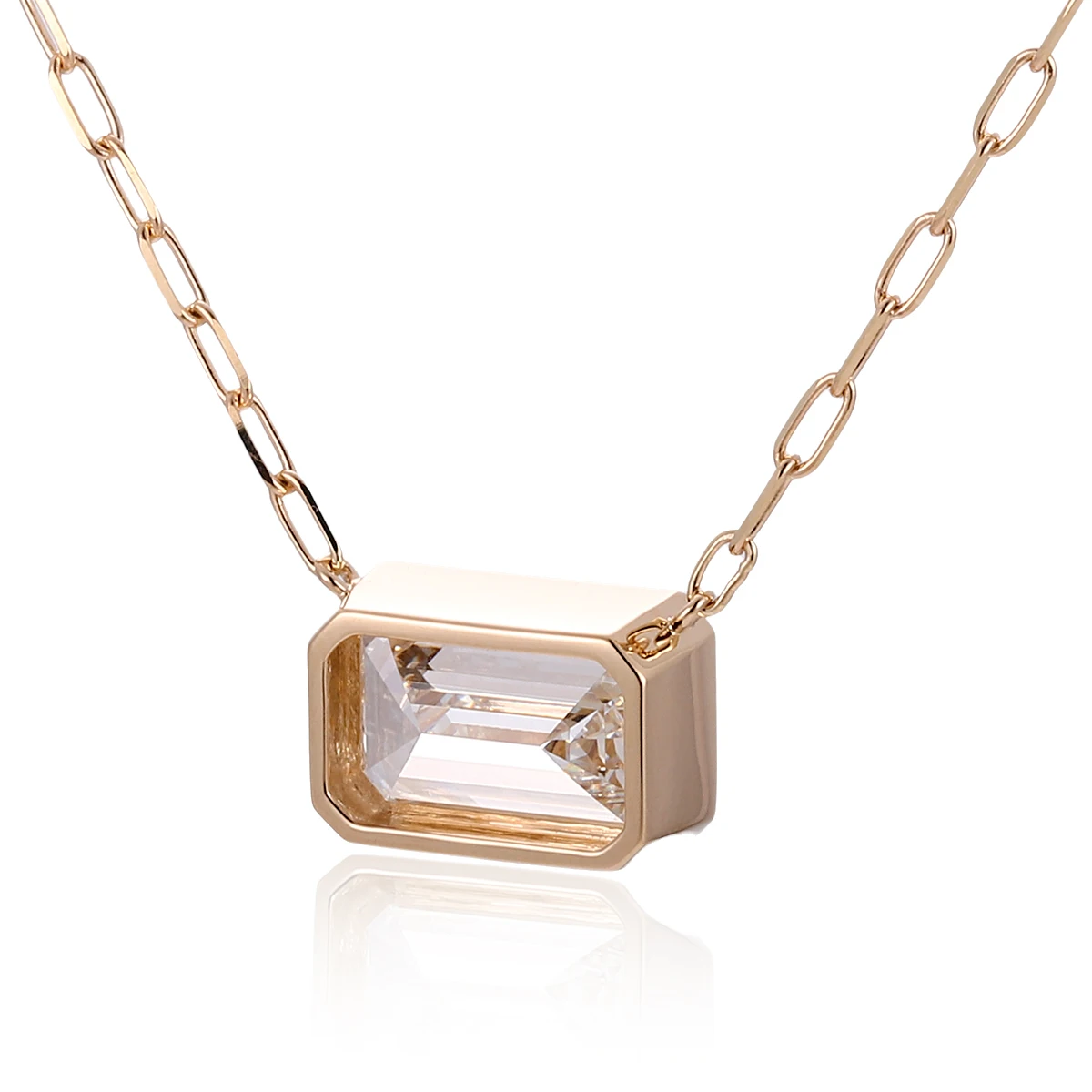 Provence Emerald Cut 7CT Lab Grown Diamond Necklace Pendant for Women 18K Solid Gold Drop Pendant Lobster Clasp Pendant with IGI
