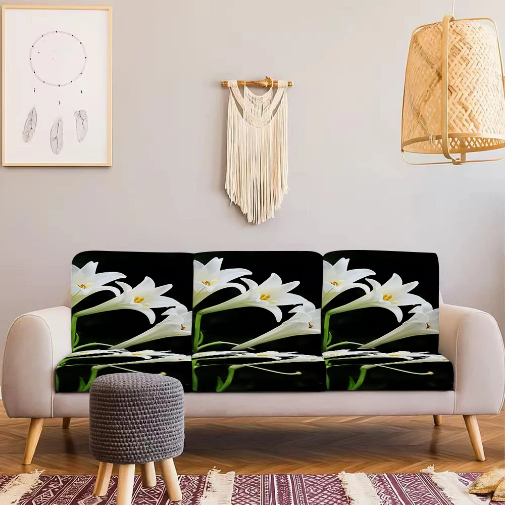 Summer Outdoor Sofa Cover with White Lily Print, Milk Silk Fabric, Pet - Friendly, Machine - Washable, No