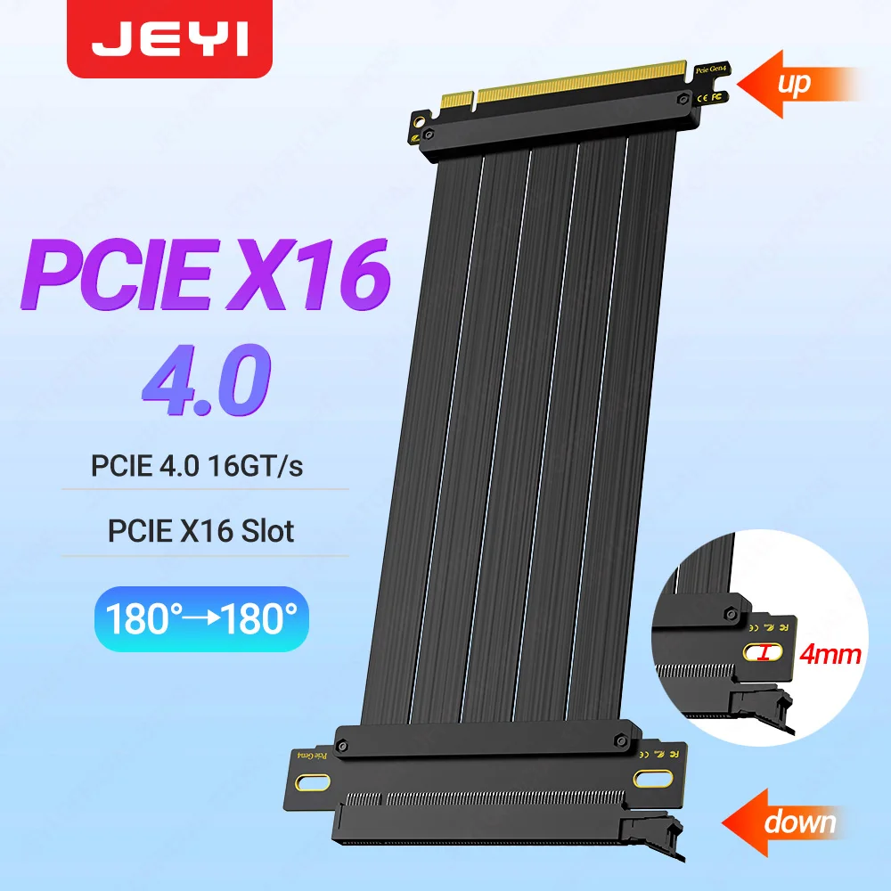 JEYI PCIe 4.0 X16 Verlengkabel (16GT/s) GPU Riser voor RTX 4090/4080 & RX 7900 XTX, Mining Rig/Verticale Montage, 20/30/60cm Opti