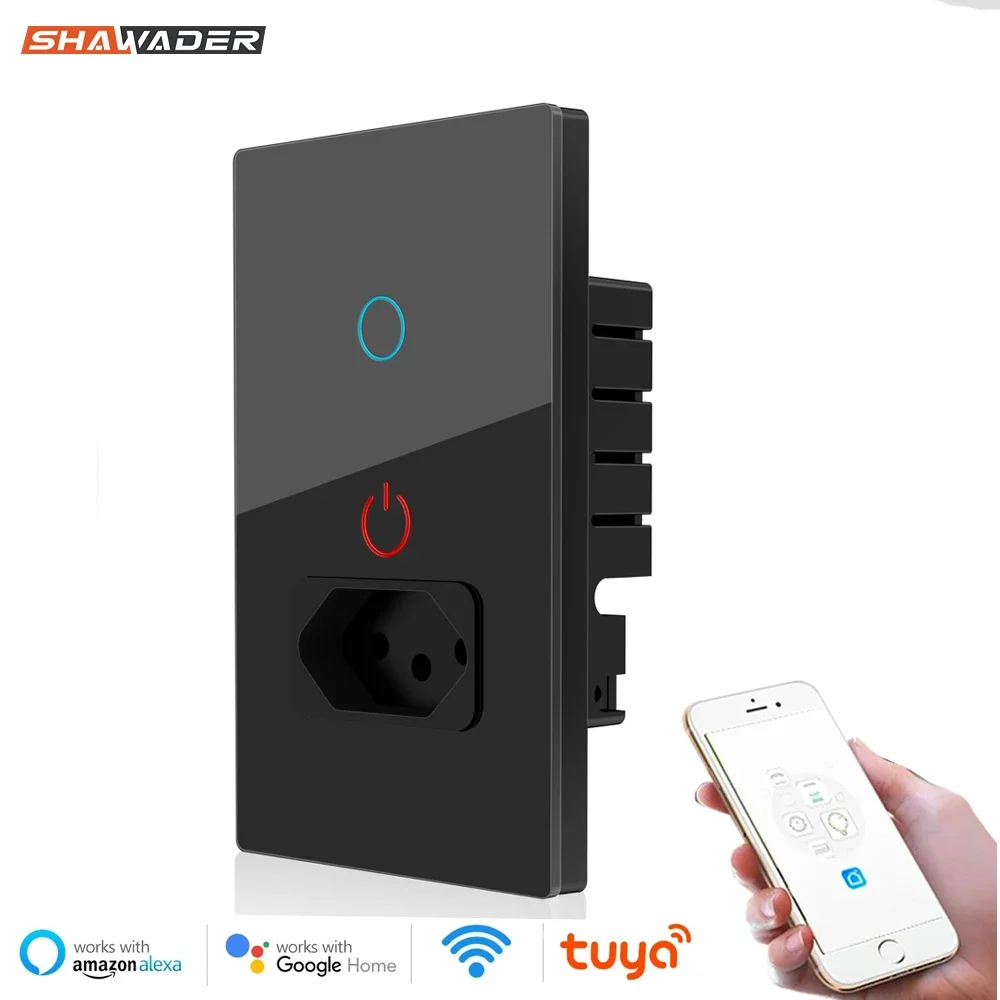 Shawader Tuya Wifi Smart Brazil Light Switch Intelligent Wall Socket Plug Outlet Glass Touch Panel Remote by Alexa Google Home