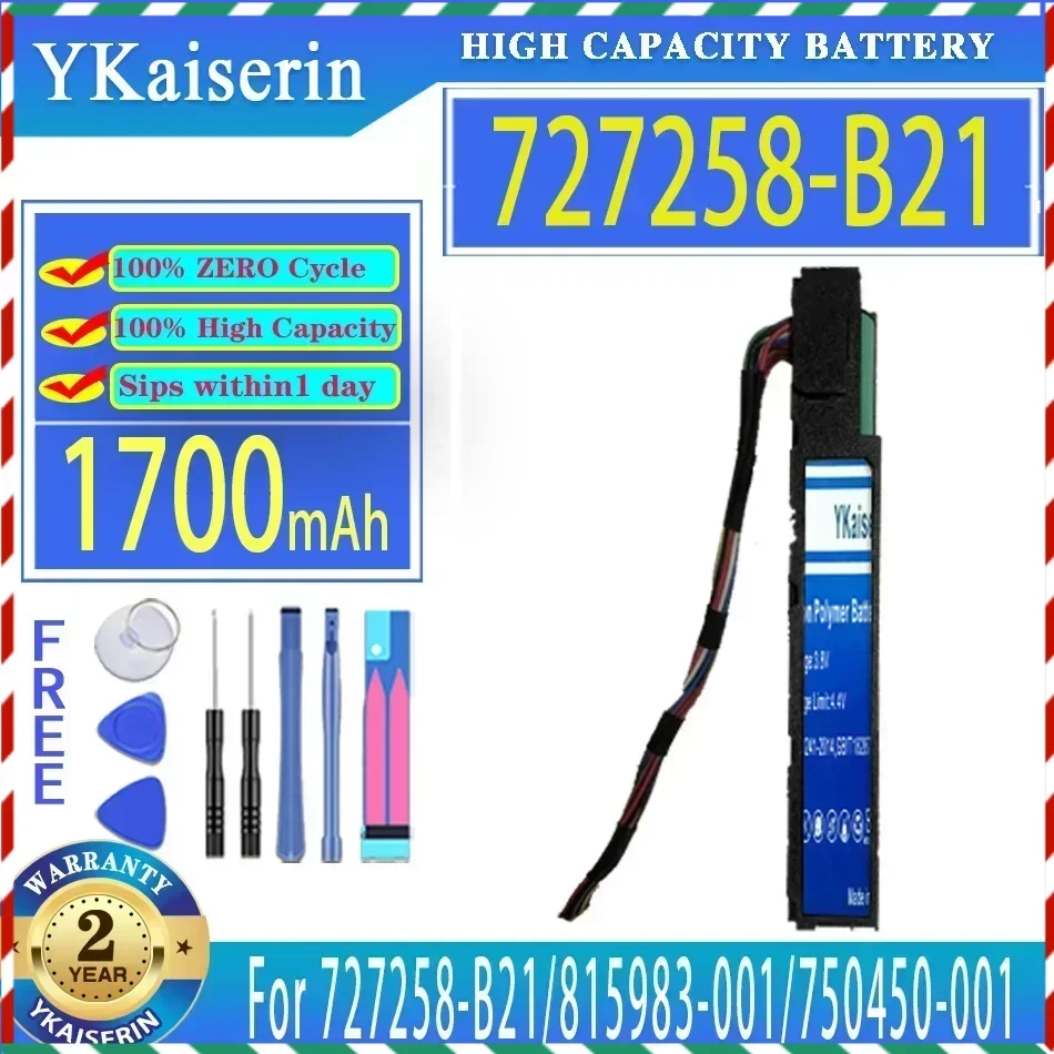 

YKaiserin 1700mAh Replacement Battery 727258B21 for HP 727258-B21/815983-001/750450-001/878643-001 96W SMART STORAGE Digital