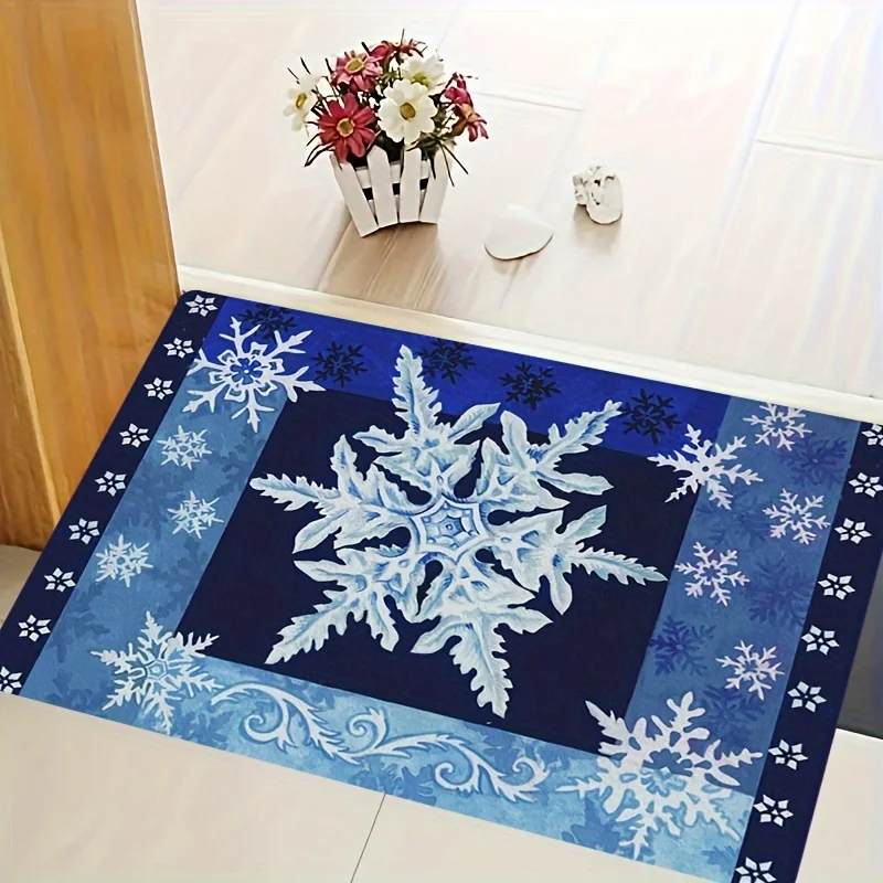 1pc Winter Snowflake Non‑Slip Rug, Christmas Decor Mat for Bathroom, Laundry Room, Kitchen, Indoor Entryway, Room