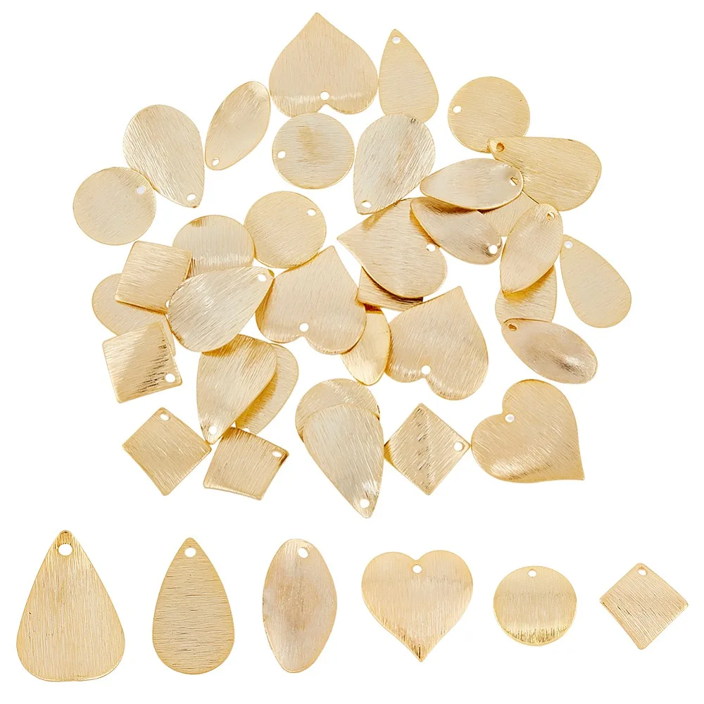 

36Pcs 6 Style Brass Charms Teardrop Twist Heart Real 24K Gold Plated 15~20x9~19x0.5~3mm Hole: 1.2~1.4mm 6pcs/style