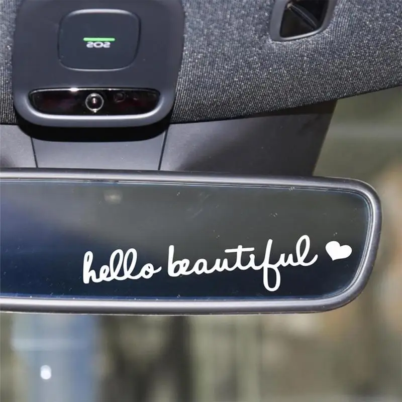 Hello Beautiful Rearview Mirror Decal Waterproof PVC Rearview Mirror Sticker Chic Car Decal Stickers For Women Car Window