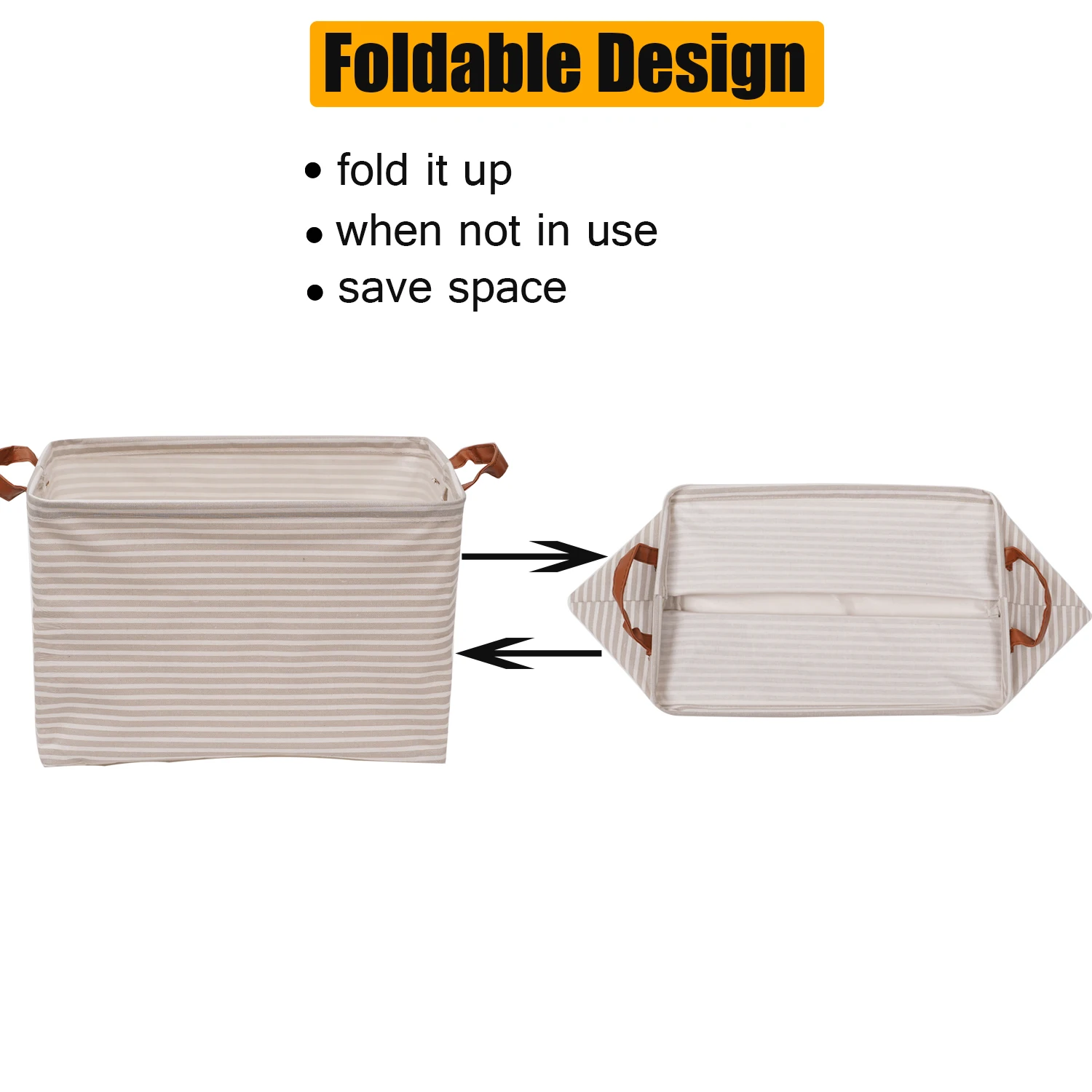 Large Capacity Folding Storage Basket Toys Clothes Organizer Leather Handles Laundry Hampe