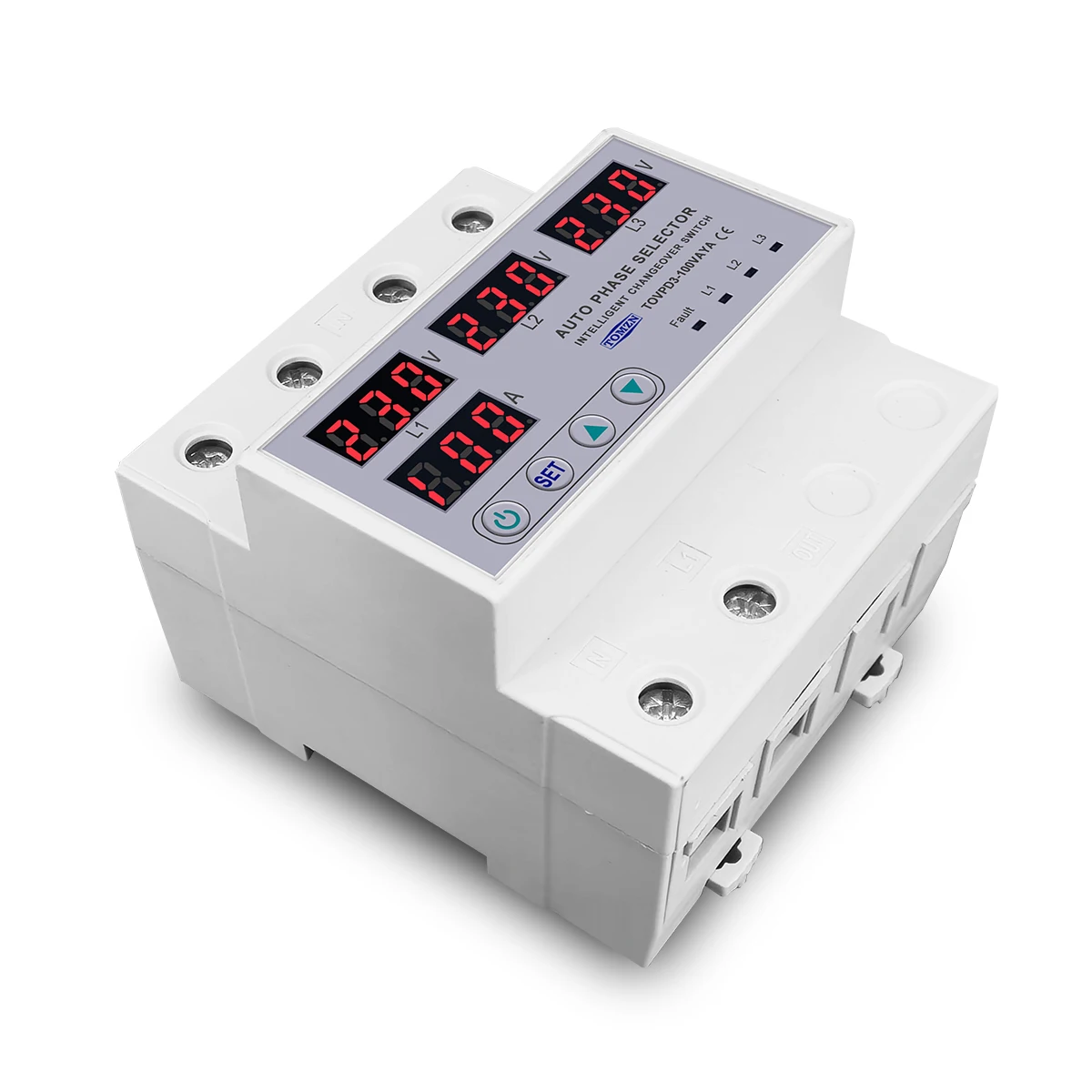 100A TOMZN 3 phase 3P+N Din rail phase selector adjustable Over and Under Voltage current protection Monitor Relays Protector