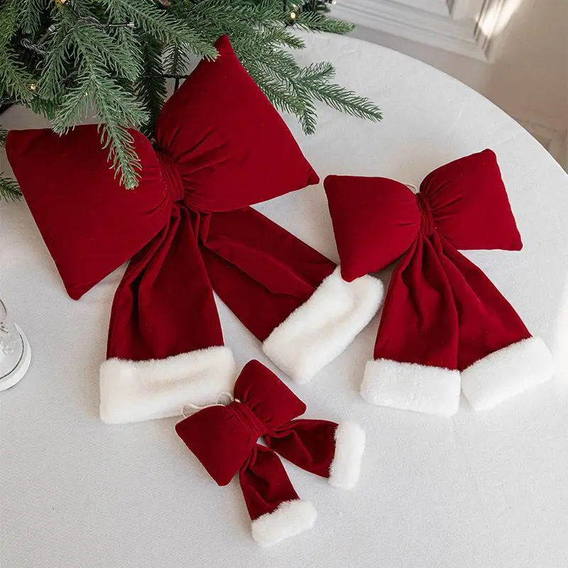

Christmas Decorations Velvet Fabric Knot Ornament Christmas Tree Atmosphere Setup Red Wine Color Festive Accessories