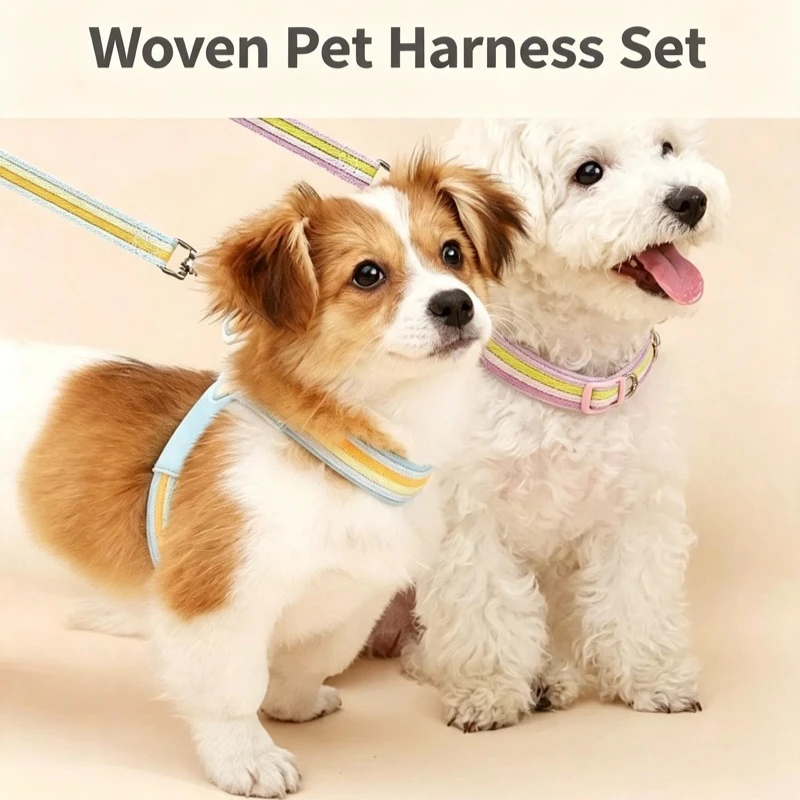 Iridescent Color-Block Dog Collar & Comfort Dog Harness Vest Pet Leash for Small Medium Dogs Outdoor Pet Walking Accessories