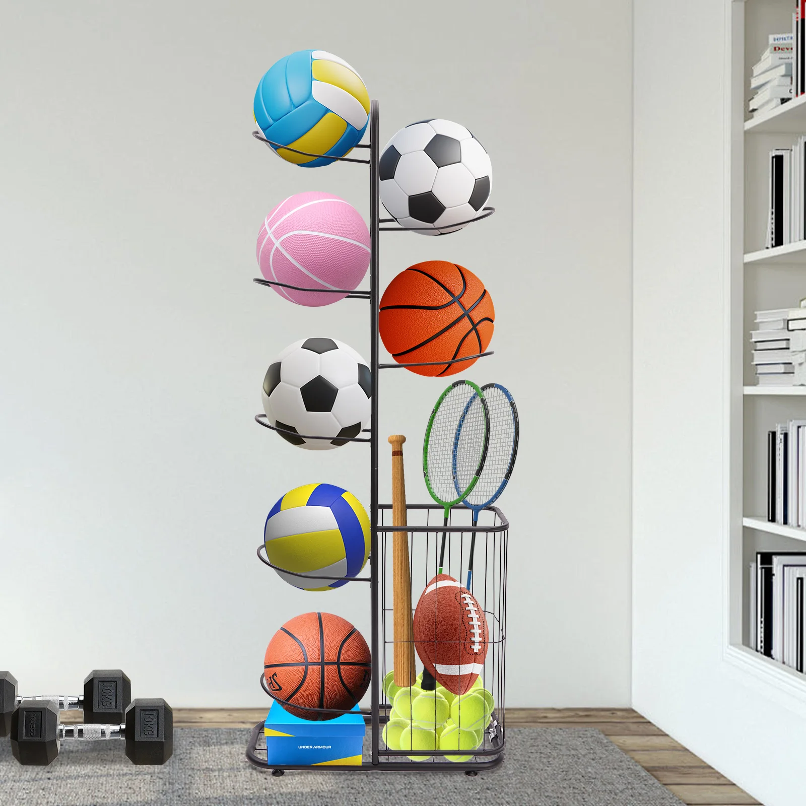 

Basketball Ball Storage Rack For Volleyball Ball Storage Holder Freestanding Football Display Stand Multi-Layer Storage Shelf