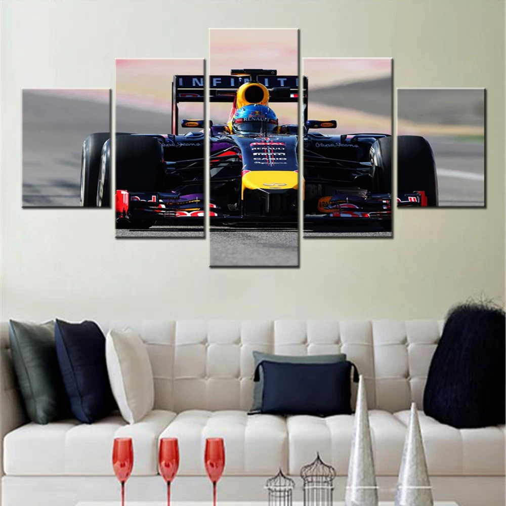 

5 Panels Canvas Wall Art Poster Painting Vettel Formula 1 Racing Car Front Wallpaper Home Decoration Living Room Artwork