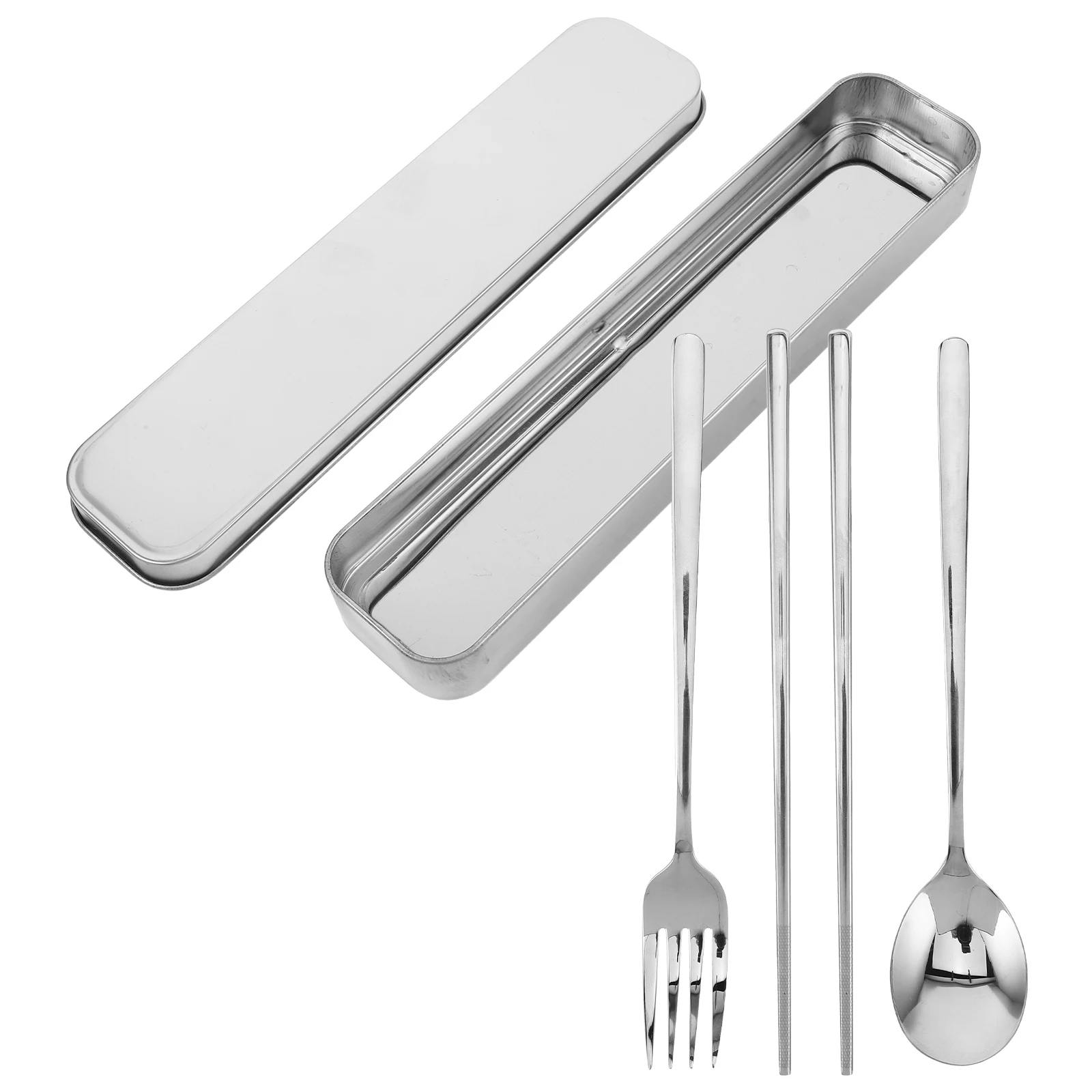 

1 set 1 Set Stainless Steel Cutlery Set Portable Utensils For Camping Picnics Travel Spoon Fork Chopsticks Storage Box Included