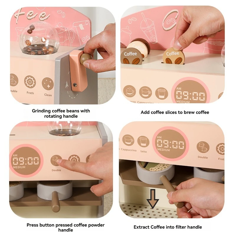 Kids Coffee Maker Wooden Toy Coffee Maker fun parent-child interaction, kitchen simulation Play Kitchen Accessories Toy Sets