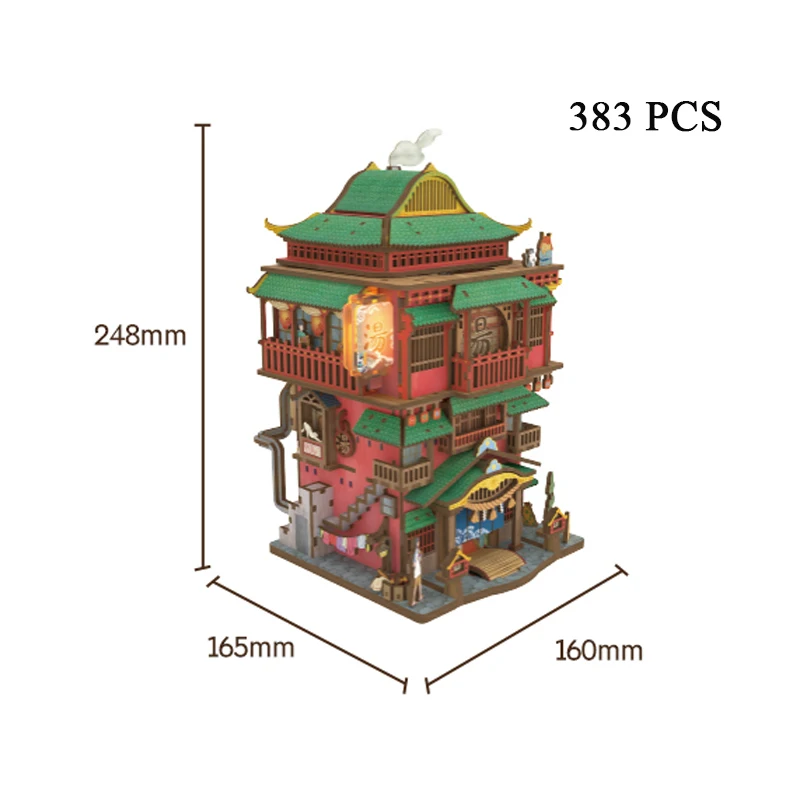 DIY 3D Houten Puzzel Japanse Hot Spring Huis Opbergdoos Cottage Miniatuur Model Kits Inductieve Casa Legpuzzels Geschenken