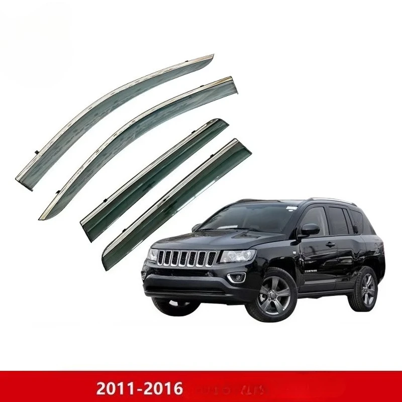 4Pcs Injection PC Side Window Air Deflector Fit Jeep Compass 2011-2016, Waterproof Anti-UV Rainproof Side Vent Exterior Trim Acc