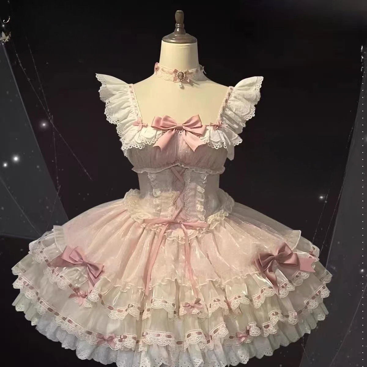 

Elegant Princess Lolita Dress Suit Women Ruffled Lace Trim Outfits Kawaii Japanese Style Evening Party Formal Daily Fashion 2026