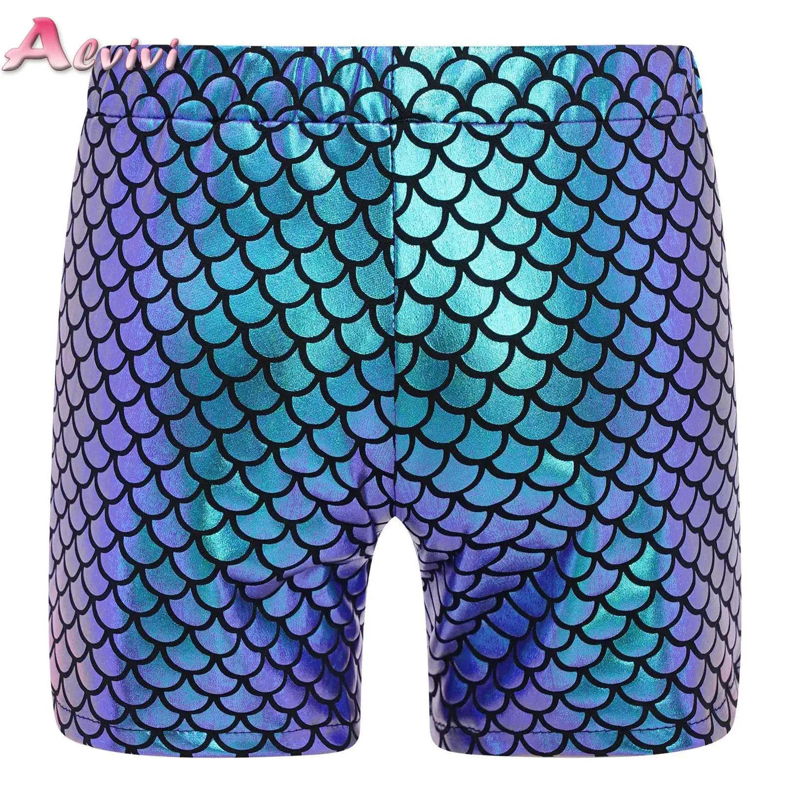 

Kids Girls Dance Shorts Metallic Fish Scale Elastic Waistband Short Pants for Jazz Dancing Costume Clothing Children's Shorts
