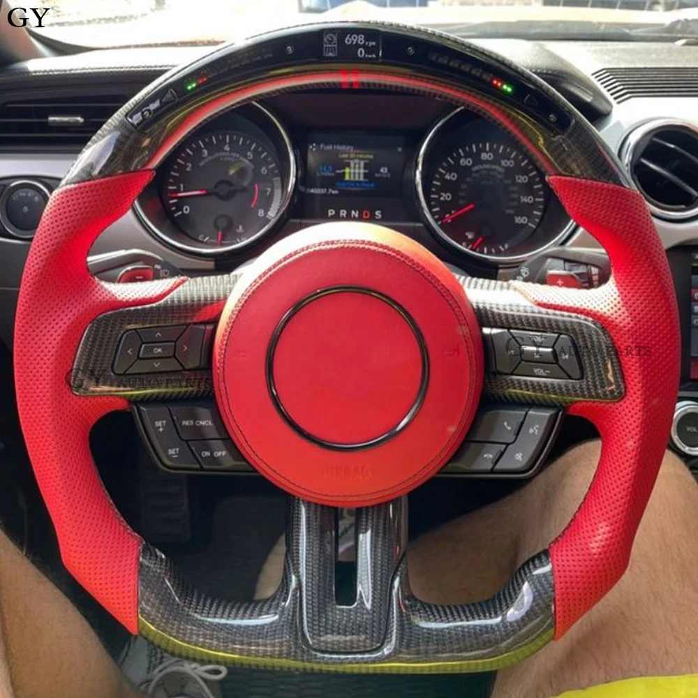 

Customized Fit For For-d Mustang Carbon Fiber Steering Wheel 2015-2023 LED RPM Sport Wheel