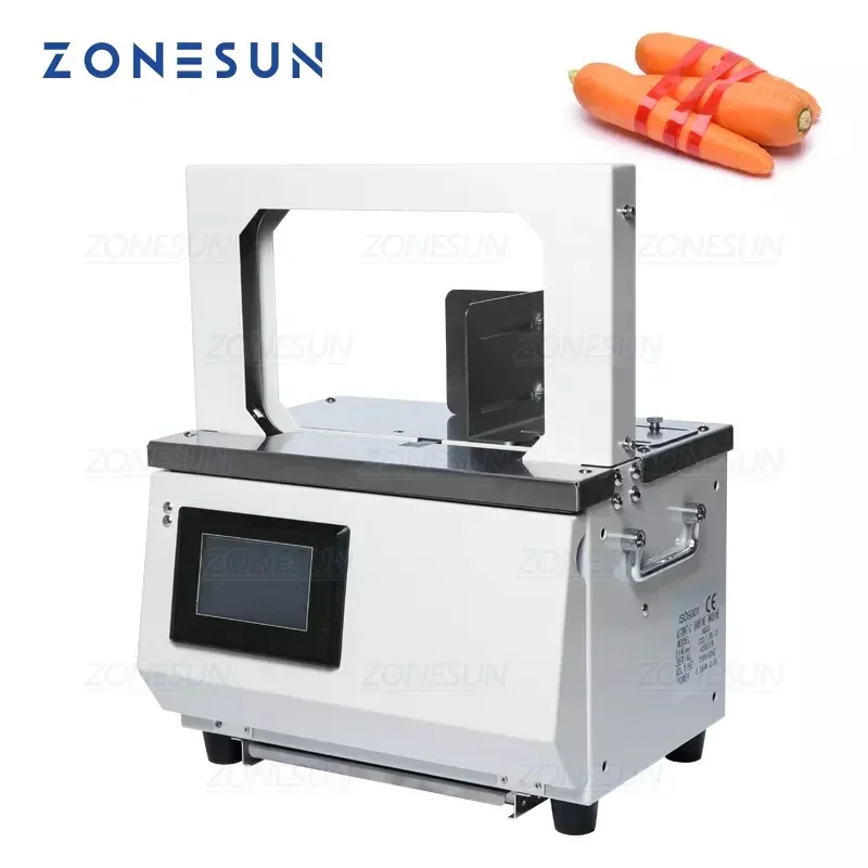 ZONESUN-máquina flejadora automática Opp, empacadora de verduras de supermercado termofusible para salchichas, máquina flejadora de cinta para alimentos
