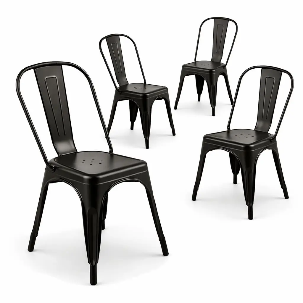 Matte Black Metal Dining Chair Set of 4 with Backrest Stackable Indoor Outdoor Kitchen Cafe Bistro Patio, Customized