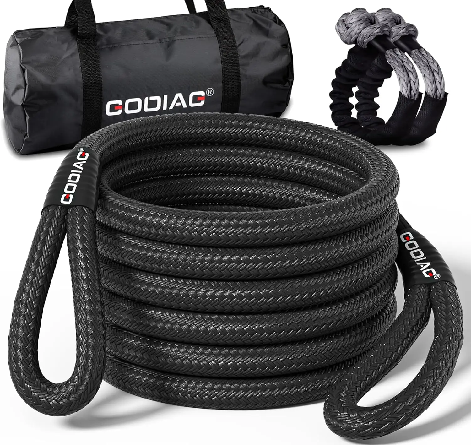 

Heavy Duty Kinetic Recovery Tow Rope, 30ft Length, 46500lbs Capacity, with Soft Shackles for Offroad Vehicles