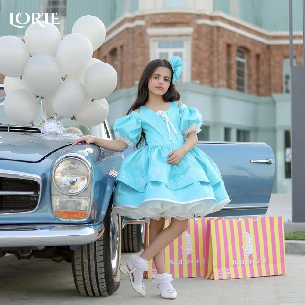 

LORIE Sweet Tulle Flower Girl Dress for Weddings A-Line Midi Short Sleeves with Flower Girl Dresses Customized Gril Party Gown