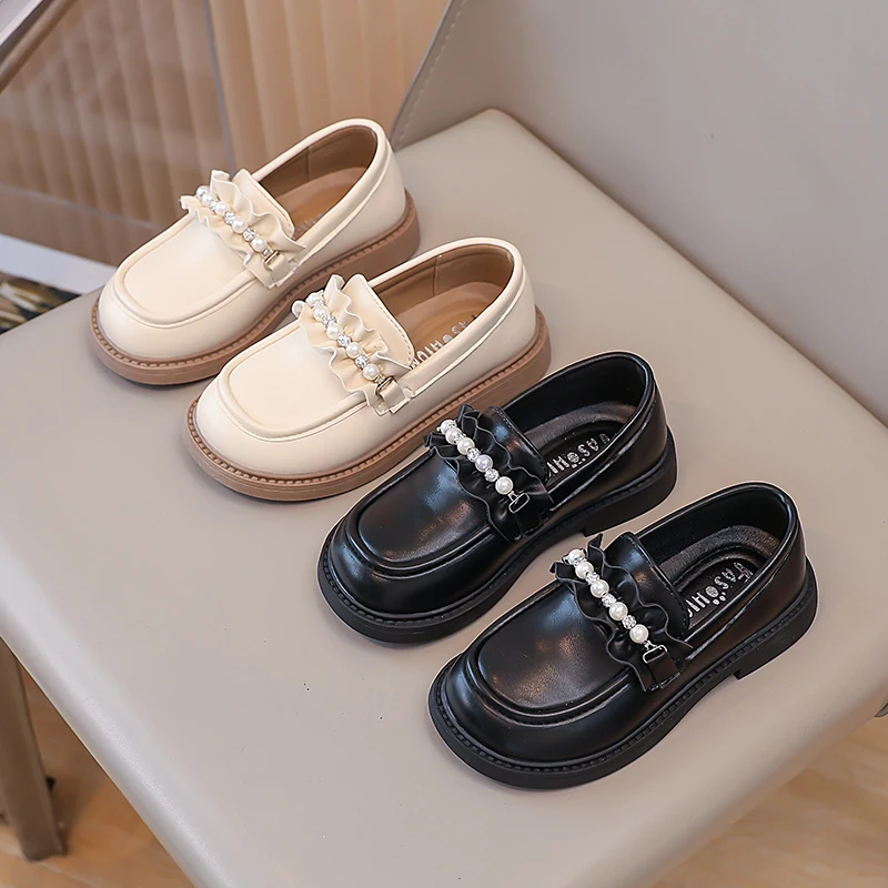 

Sweet Girls Wedding Party Mary Jane Shoes New Fashion Princess Pleated Ruffled Edge Kids Leather Shoes Children Uniform Loafers