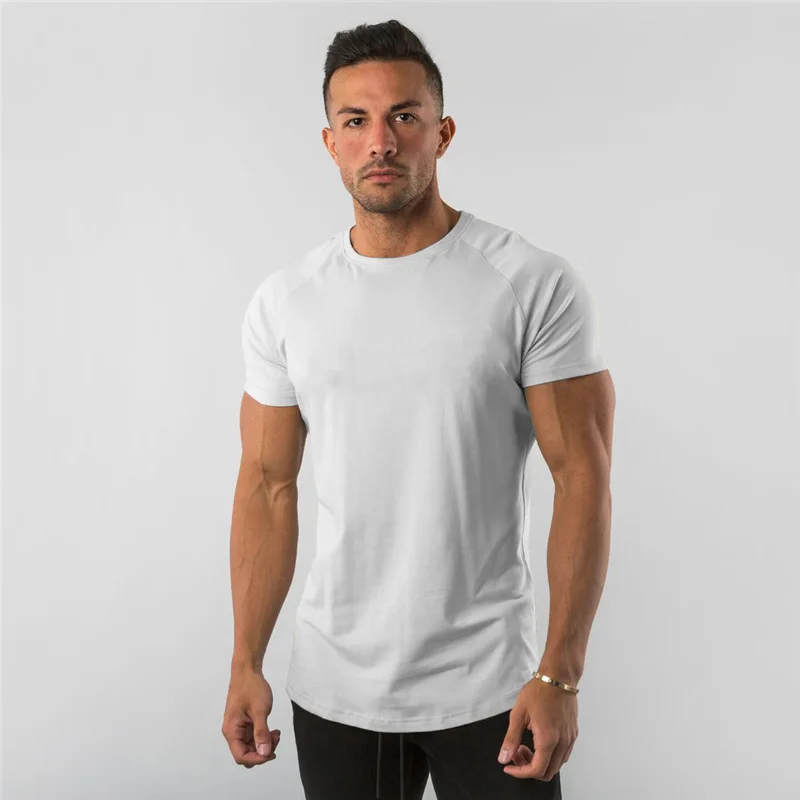 Baumwolle schlichte Tops T-Shirts Fitness Herren T-Shirt Kurzarm Muskel Jogger Bodybuilding T-Shirt männliche Sport kleidung Slim Fit Shirt