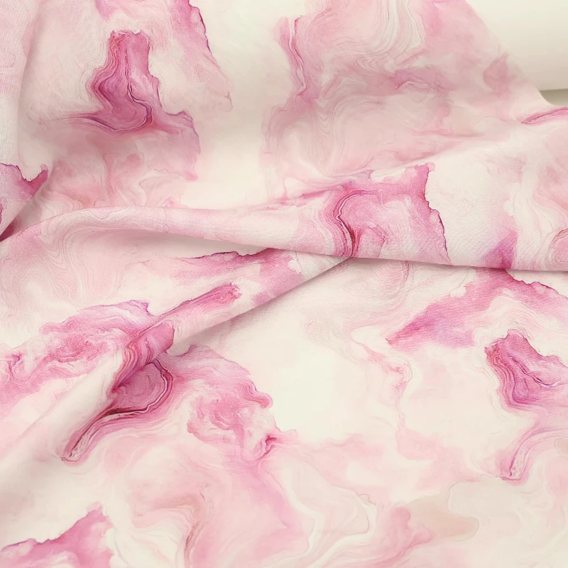 Ink Wash Print Fabric Lightweight Drapable Breathable Water Ripple Texture Cheongsam Dress Designer Textile DIY Craft Material