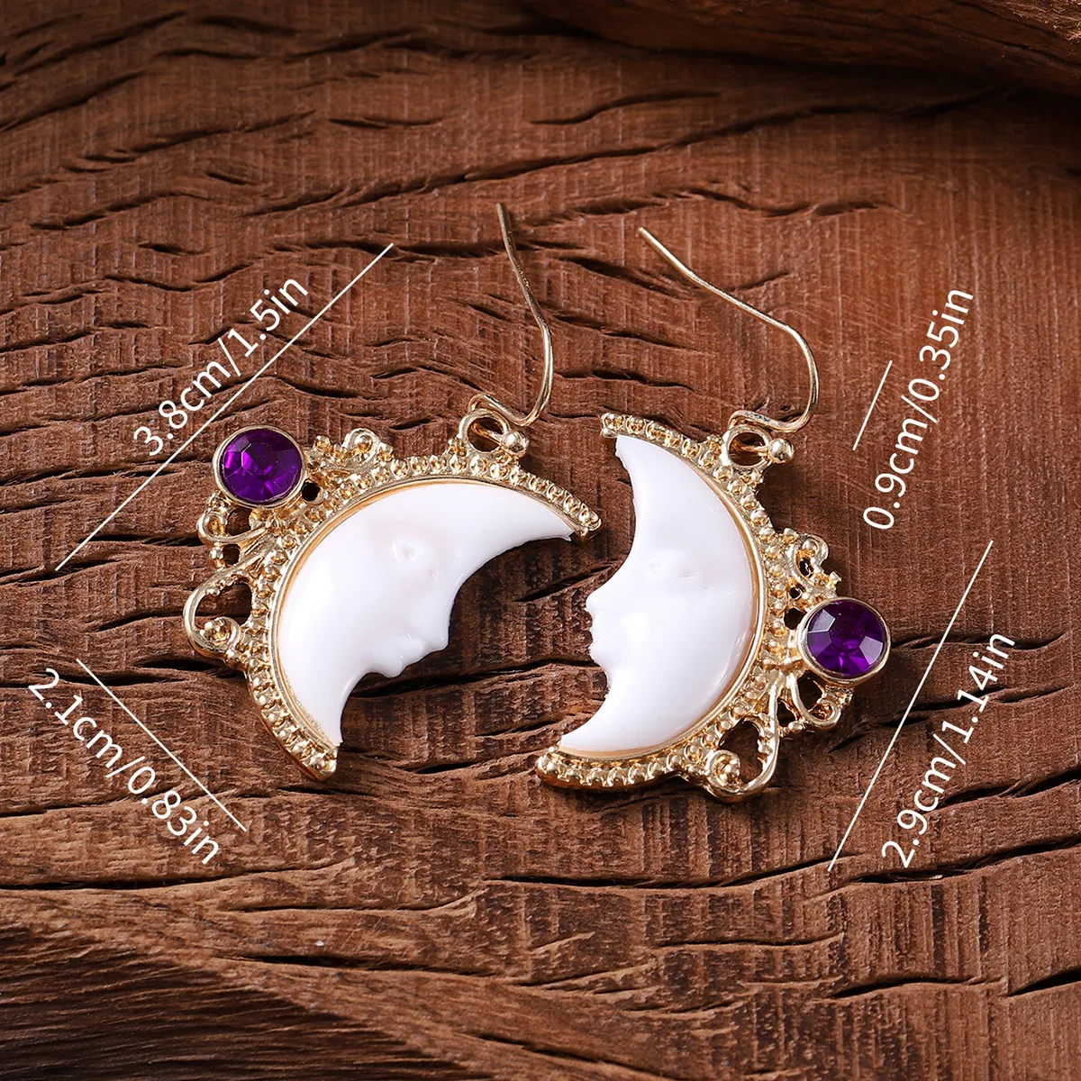 Gold Plated Amethyst Crescent Moon Dangle Earrings for Women Beautiful Quarter Moon Earrings