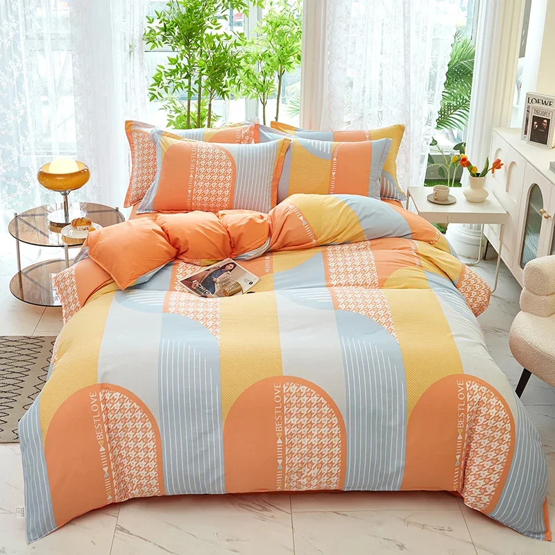 Colorful Geometric  100% Cotton Duvet Cover Modern Circle Striped Comforter Covers with Luxury Soft Colored Striped Bedding Set