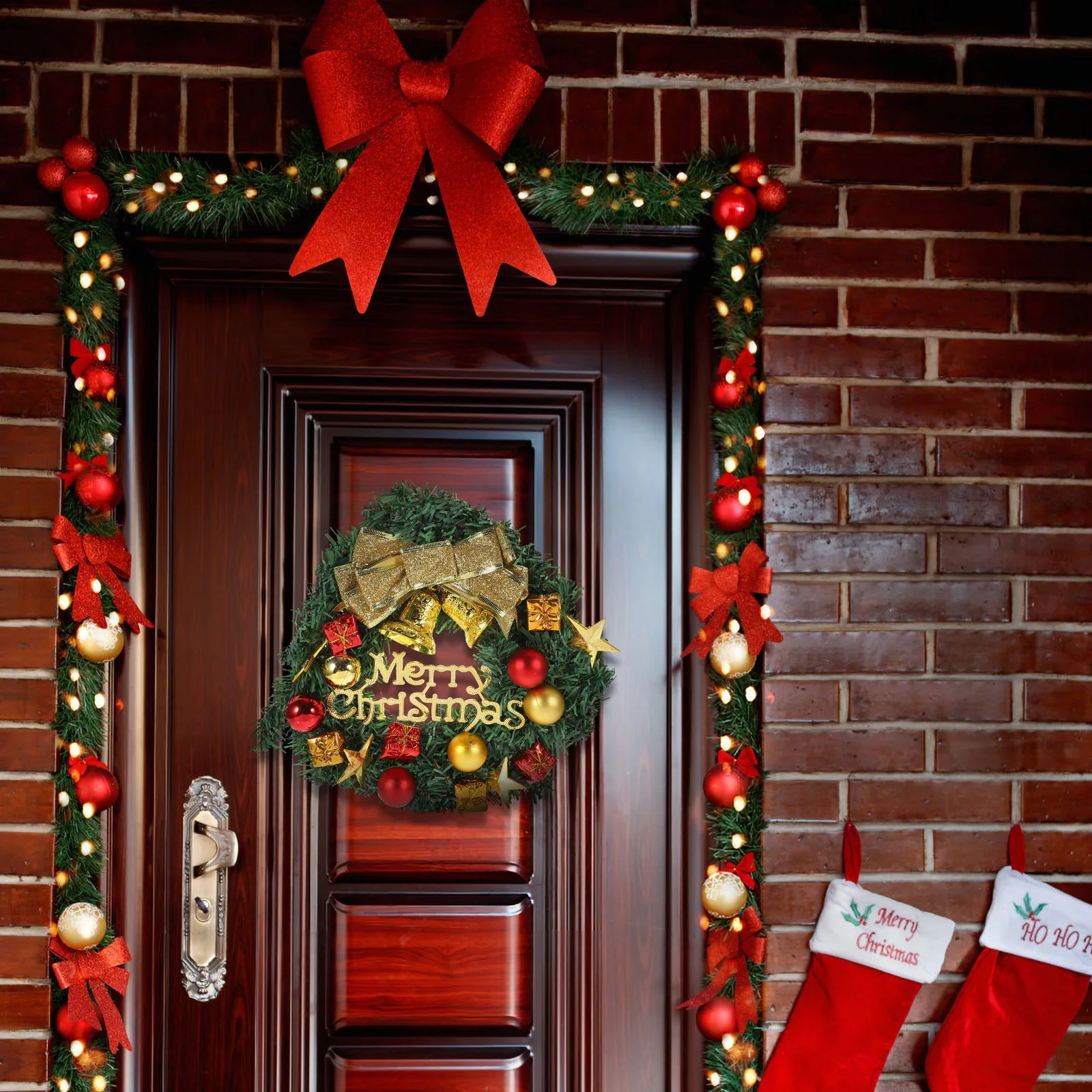 

Christmas Wreath Decor Artificial Xmas Hanging Wreath For Front Door Wall Party Supplies Festival Decoration Home Xmas Garland