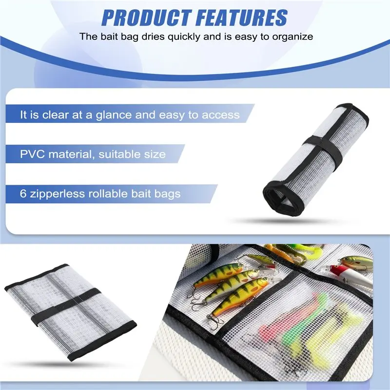 A99I-Fishing Lure Wraps Roll Up 6 Pocket Lure Bag Protective Cover Saltwater Hook Covers Trolling Lure Protector Tackle Box view 5