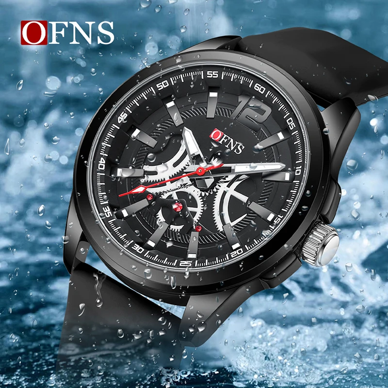 OFNS Fashion Brand Quartz Watch Leisure Outdoor Sports 50M Waterproof Luminous Simple Dial Design Silicone Strap New Men\'s Watch