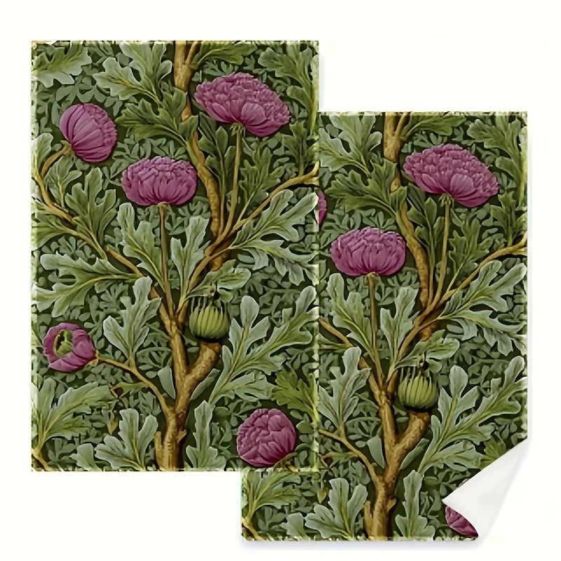 2-Pack William Morris Vintage Plant Kitchen Towel - Hand Towel, Baijie Towel, Single Side, Victorian Flower Tea Towel