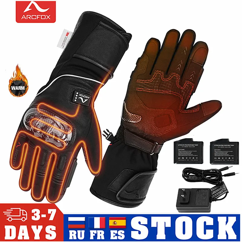 ARCFOX NEW Heated Motorcycle Gloves Winter Men Motocross Waterproof Thermal Gloves Battery Skiing Racing Guantes Calefactables