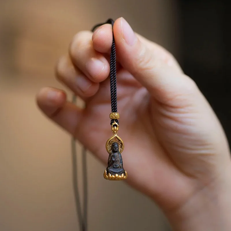 

Chinese Style Agarwood Buddha Pendant Gold Plated Amulet Necklace Spiritual Protection Jewelry Niche sophisticated collocation