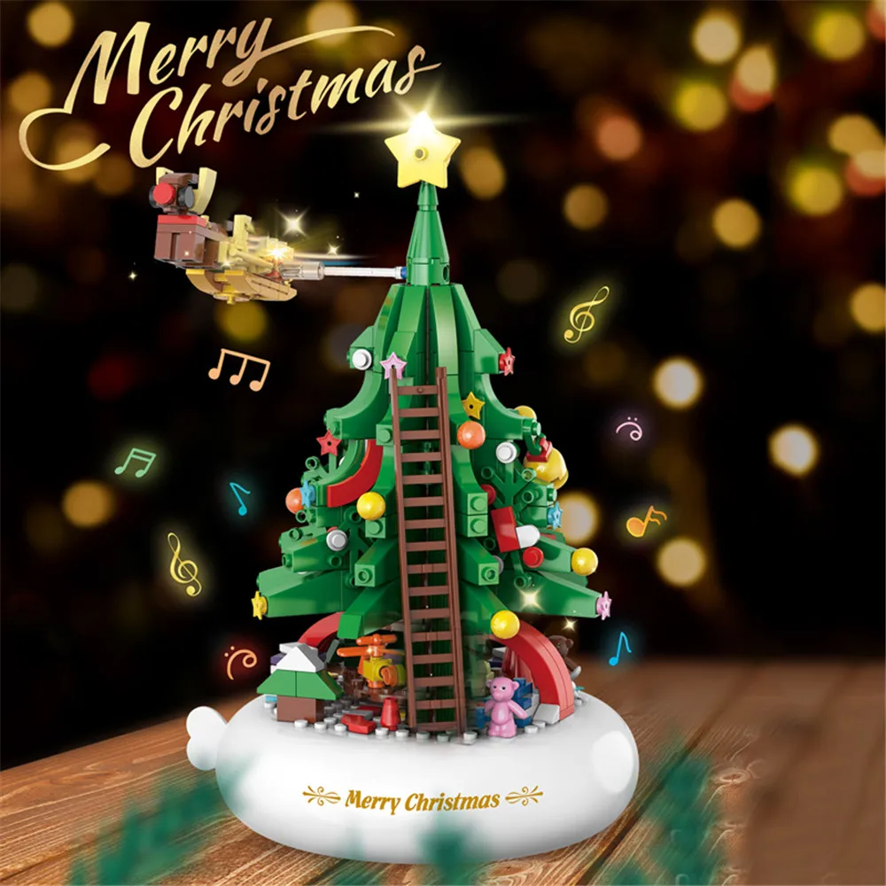 

Merry Christmas Tree Music Box Building Blocks Creative Santa Claus Elk Snowman With Figures Bricks Toys Kids Xmas Present