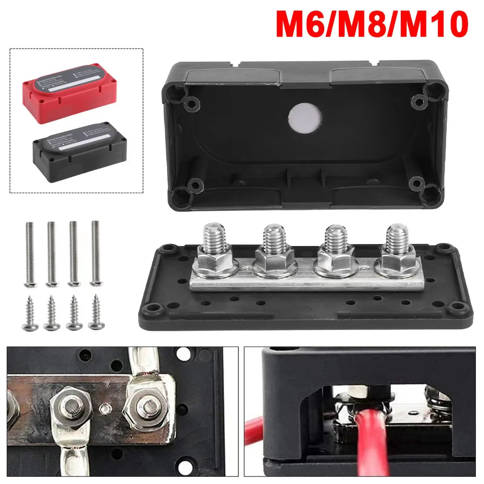 Bus Bar Box Board 300A 4 Terminal Ways High Current Busbar Cable Organizer Box Auto Max Connection Amplifier Power Case Parts