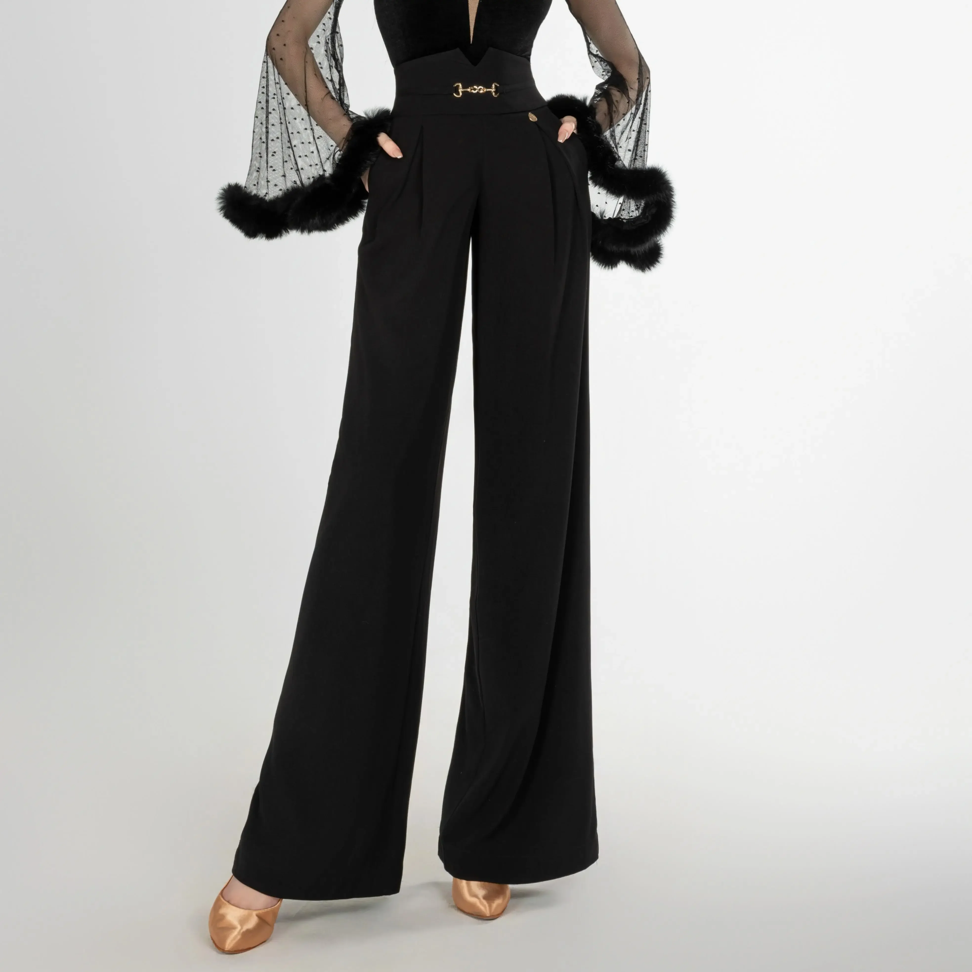 Ballroom Dans Broek Vrouwen Moderne Dans Hoge Taille Wijde Pijpen Broek Broek Chacha Rumba Tango Latin Prestaties Kleding DN19844