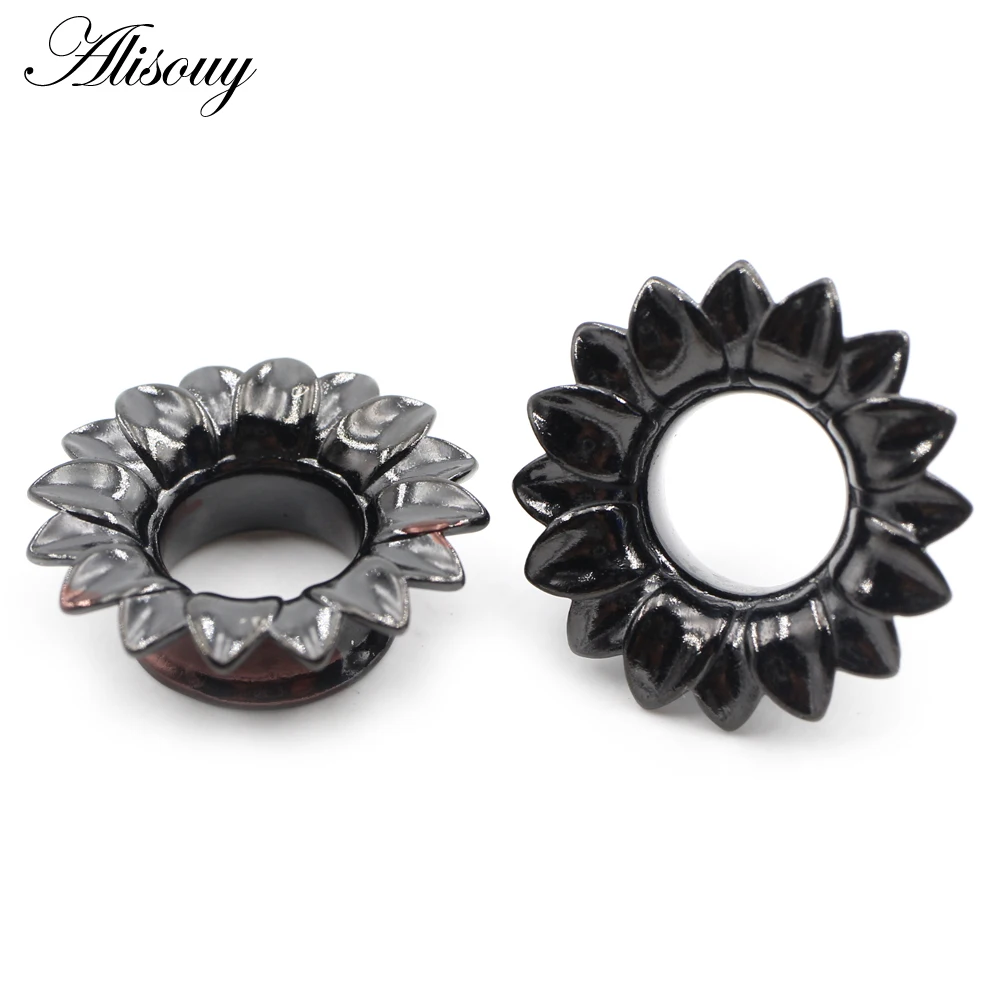 Alisouy 1PC Alloy Casting Hollow Flower Leaf Flared Ear Tunnels Plugs Expander Stretcher Gauges Earrings Piercing Body Jewelry