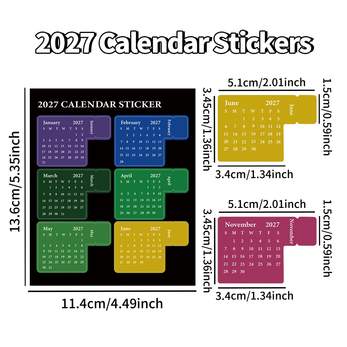 2 Stück 2027 Kalenderaufkleber mit Index-Tabs, Monatsplaner-Etiketten für Scrapbooking, Tagebücher, Notizbücher, Planer, Terminverfolgung – Detail 5