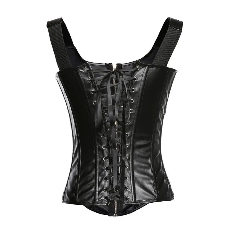 Black Corset Tops For Women Fashion Sleeveless Zipper Corset Steampunk Busiter