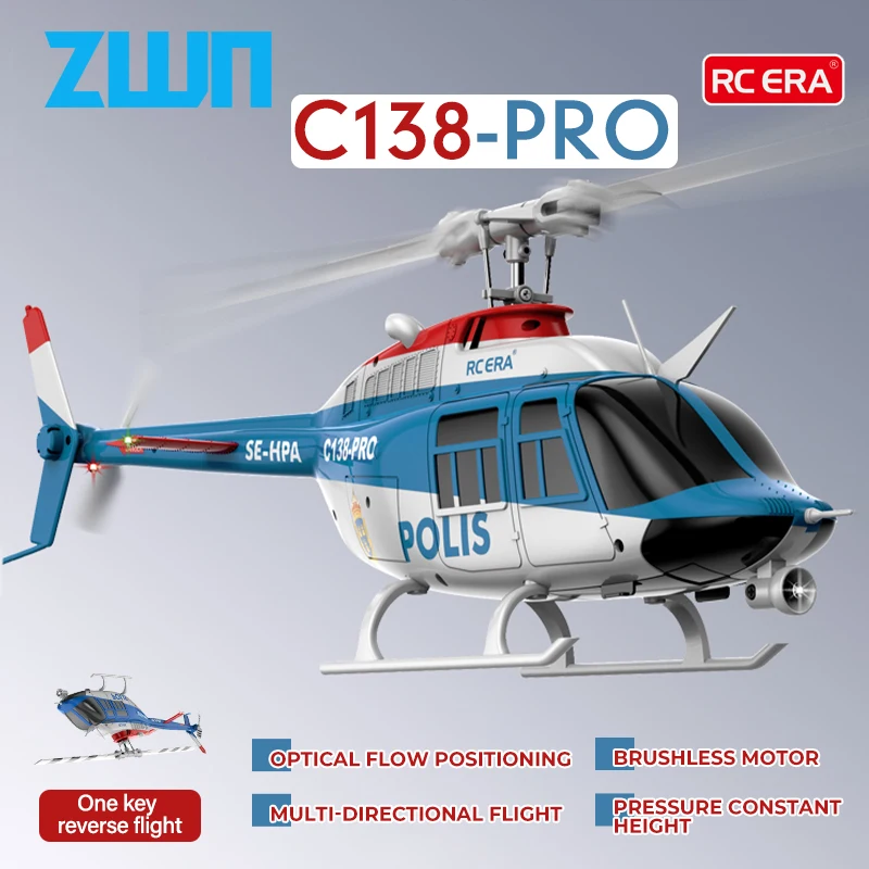 C138 PRO RC Helicopter 2.4G 6-Aixs Gyroscope 6CH Altitude Hold Optical Flow Brushless Remote Control Helicopter Toy VS Brush ERA